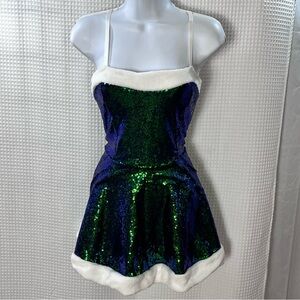 Sequin Green and Blue Mini Dress